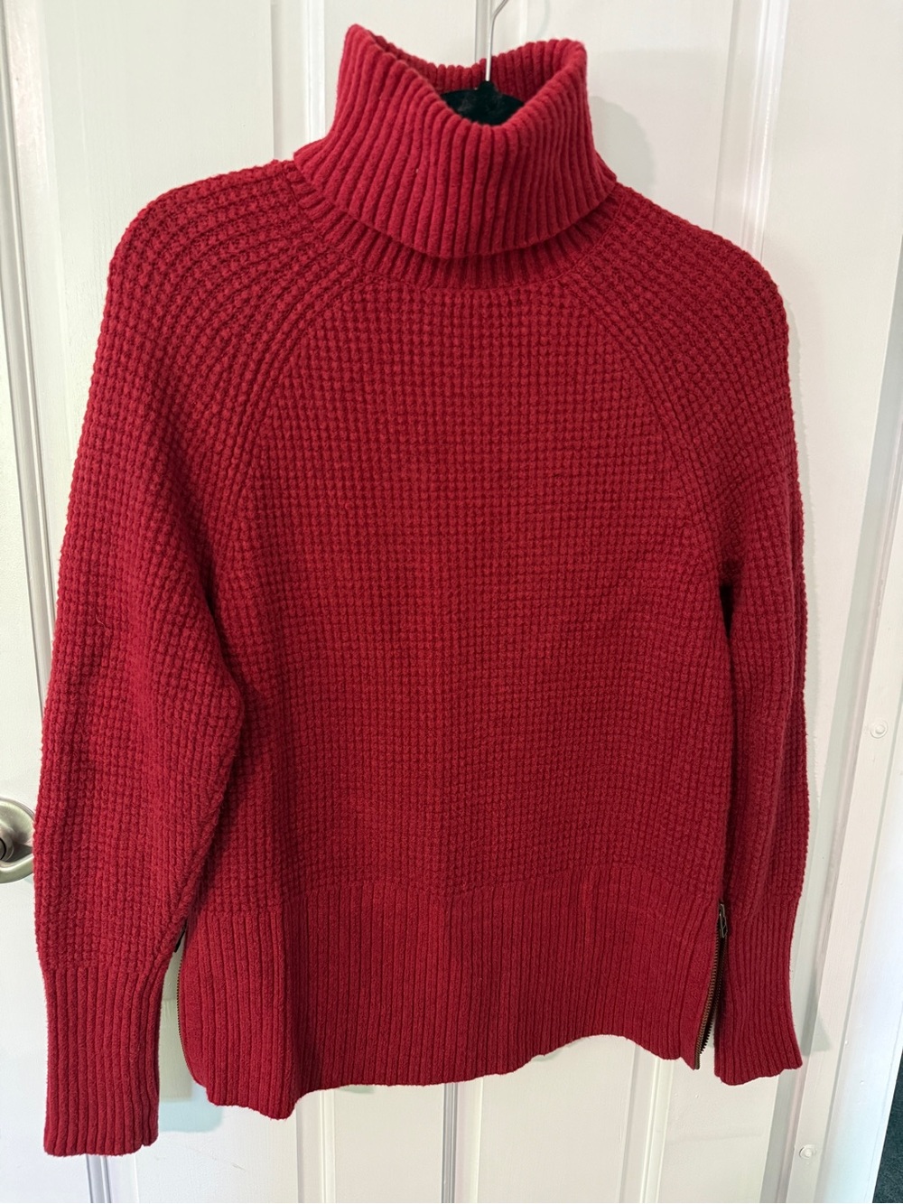 L.L. Bean Red Turtleneck Waffle-Knit Sweater